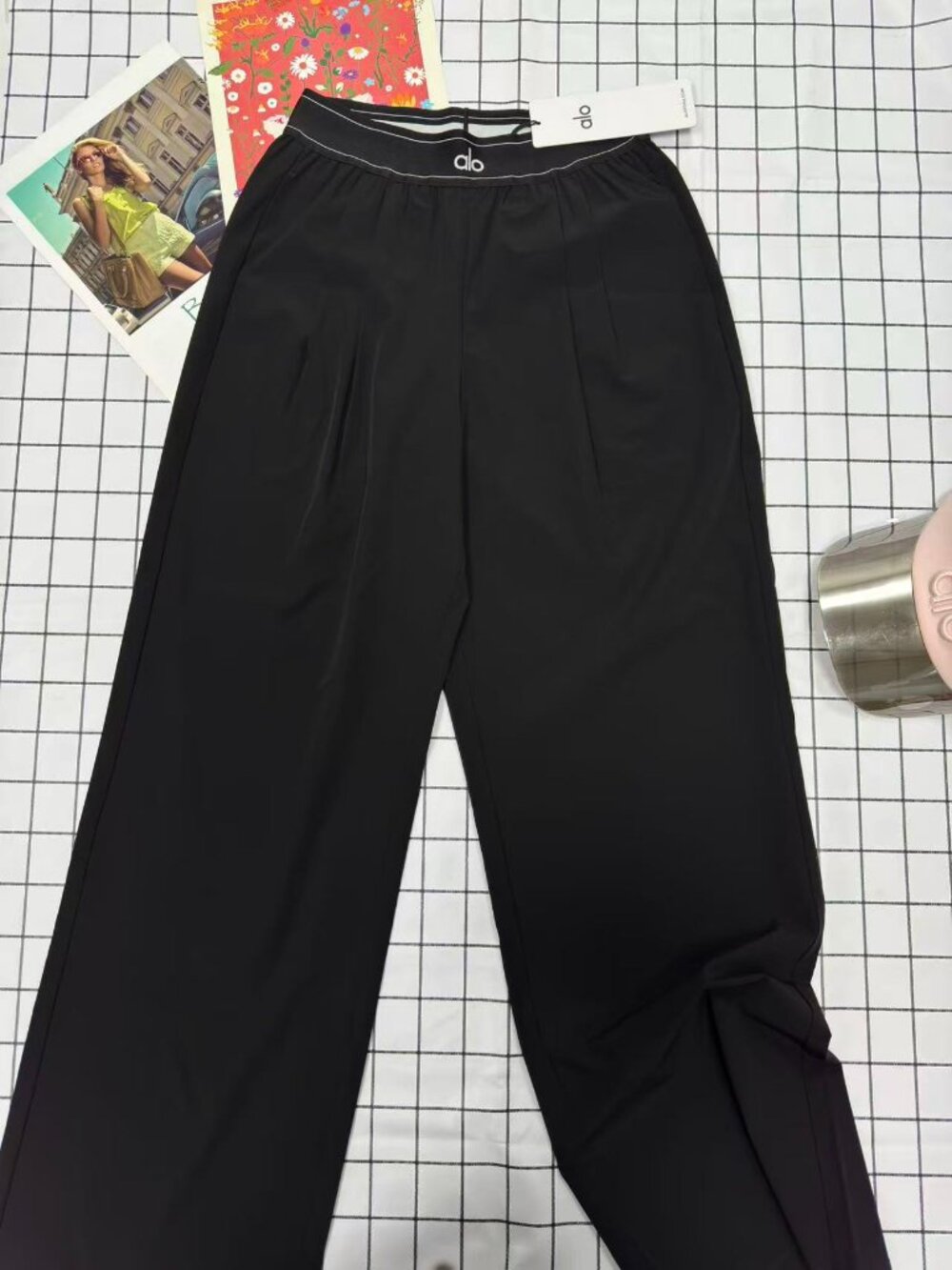 ALO Yoga Suit Up Trouser Black Wide-Leg Performance Pants